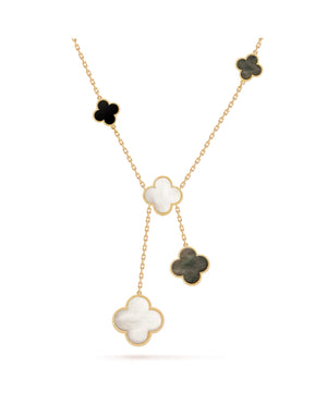 VCF Magic Alhambra necklace, 6 motifs, yellow gold, Mother-of-pearl, Onyx - VCF Image