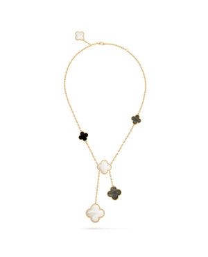 VCF Magic Alhambra necklace, 6 motifs, yellow gold, Mother-of-pearl, Onyx - VCF Image