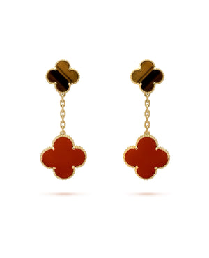 VCF Magic Alhambra Earrings, 2 motifs, yellow gold, Carnelian, Tiger Eye - VCF Image