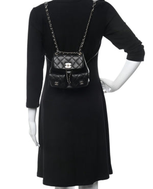 COCO Shiny Caviar Quilted Small Duma Pockets Drawstring Backpack Black - COCO Image