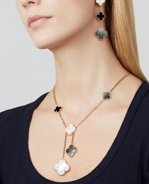 VCF Magic Alhambra necklace, 6 motifs, yellow gold, Mother-of-pearl, Onyx - VCF Image
