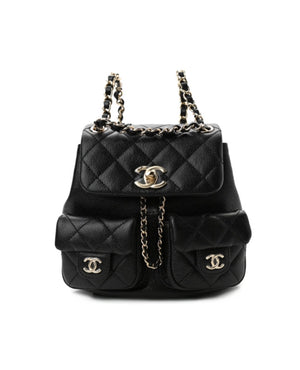 COCO Shiny Caviar Quilted Small Duma Pockets Drawstring Backpack Black - COCO Image