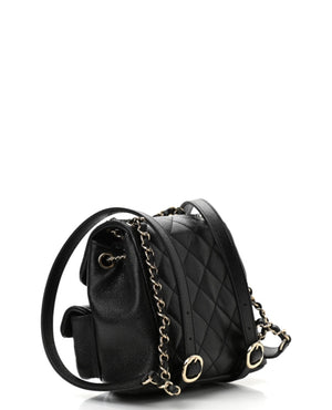 COCO Shiny Caviar Quilted Small Duma Pockets Drawstring Backpack Black - COCO Image