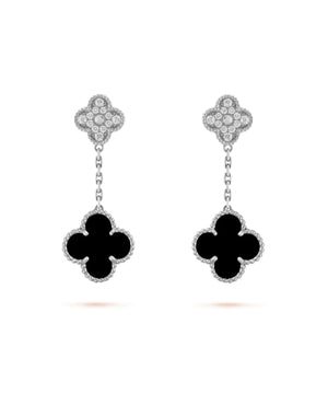VCF Magic Alhambra earrings, 2 motifs, white gold, Diamond, Onyx - VCF Image