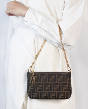 FND Baguette Pouch Brown jacquard FF fabric - FND Image