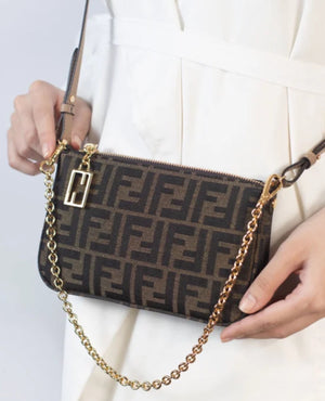 FND Baguette Pouch Brown jacquard FF fabric - FND Image