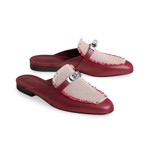 HMS Oz Fringe Mules in Goatskin & Canvas