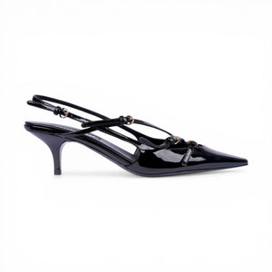 MMU Patent leather slingbacks with buckles Black