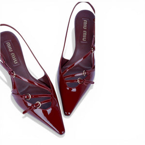MMU Patent leather slingbacks with buckles Crimson