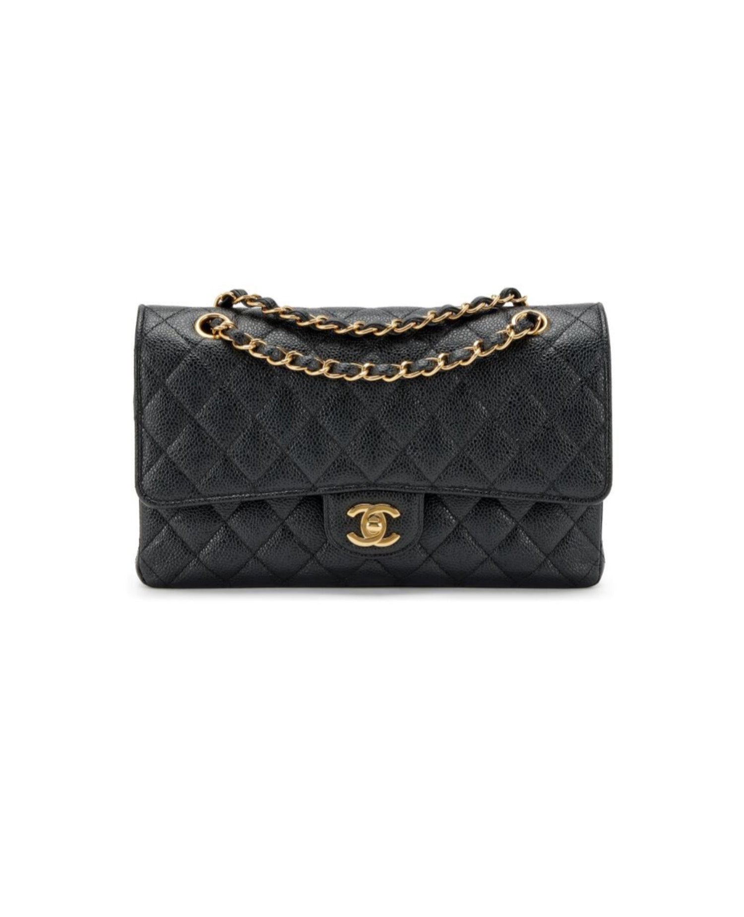 COCO Caviar Double Flap Medium Classic Gold Hardware Black