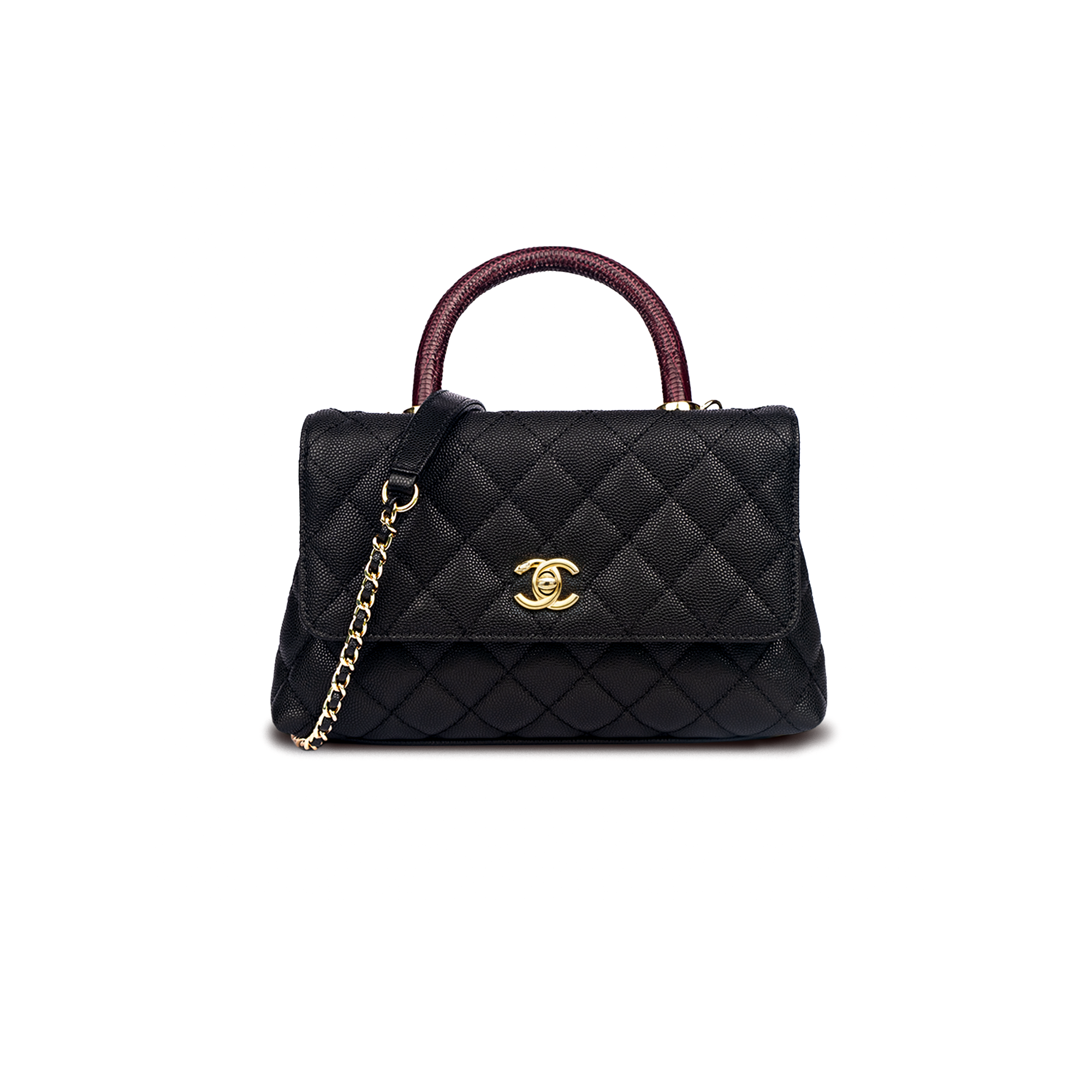 COCO Small Black Caviar Lizard Handle Bag