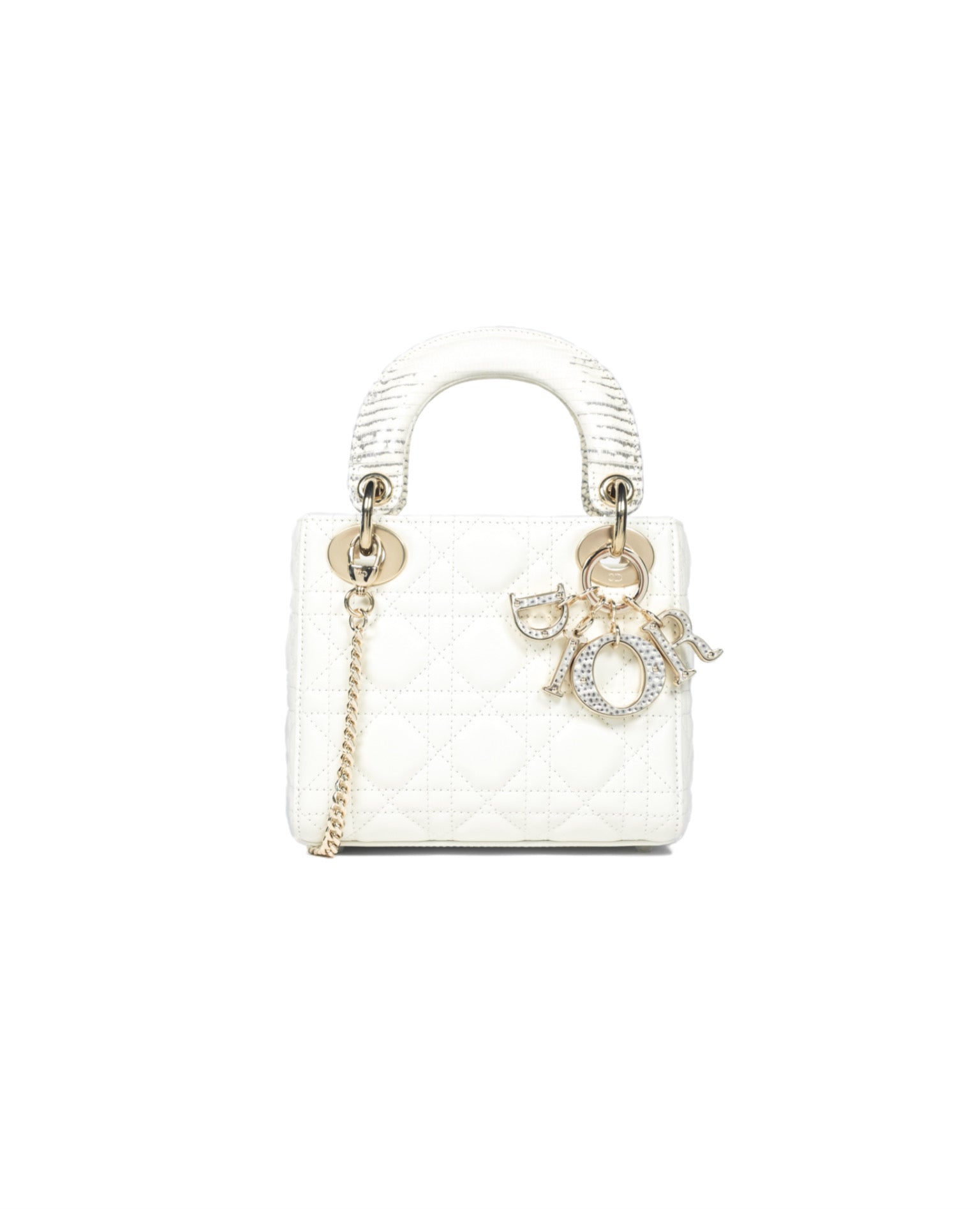 DR Mini Lady DR Bag White Calfskin Python