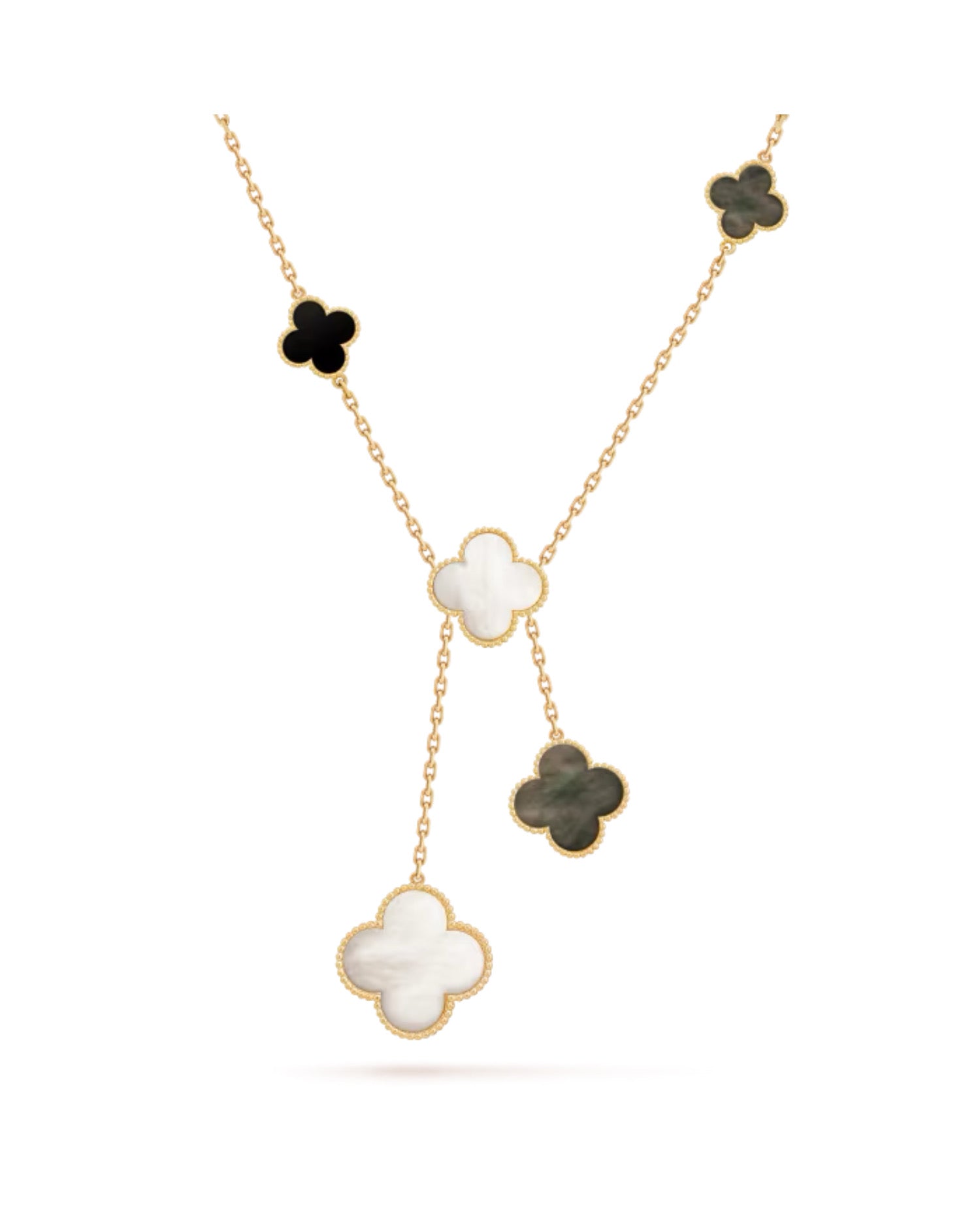 VCF Magic Alhambra necklace, 6 motifs, yellow gold, Mother-of-pearl, Onyx