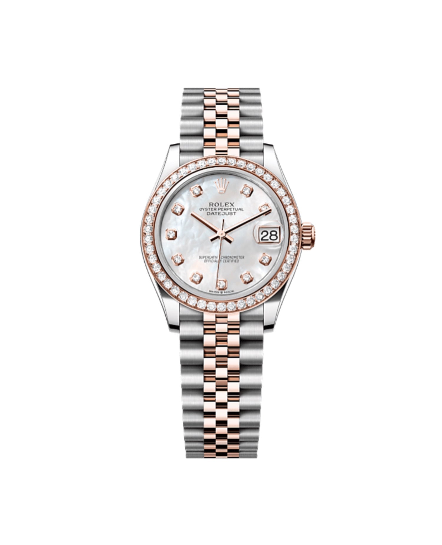 RLX Datejust 31 Oyster, 31 mm, Oystersteel, Everose gold and diamonds