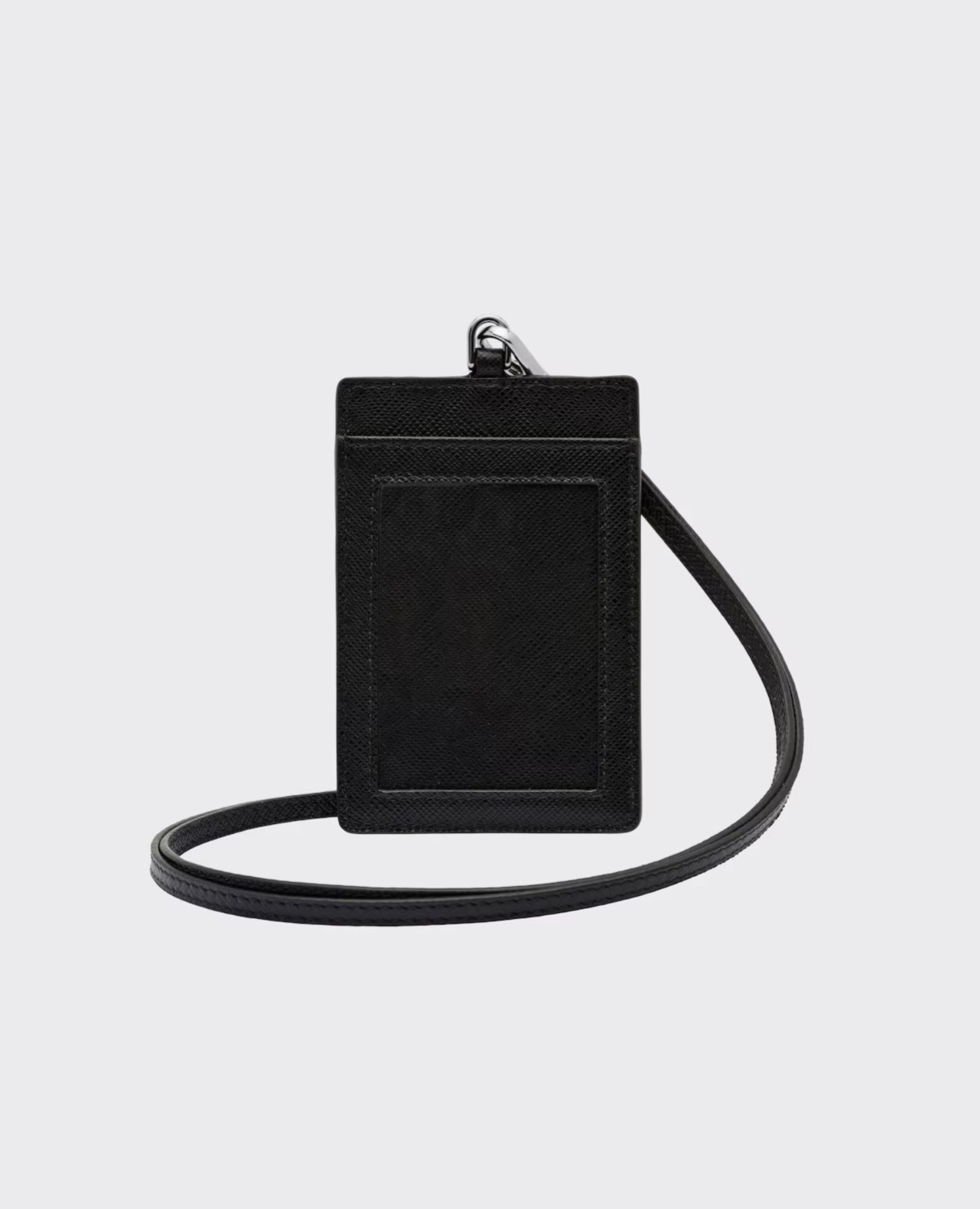 PRD Saffiano Leather Badge Holder Black Silver Hardware