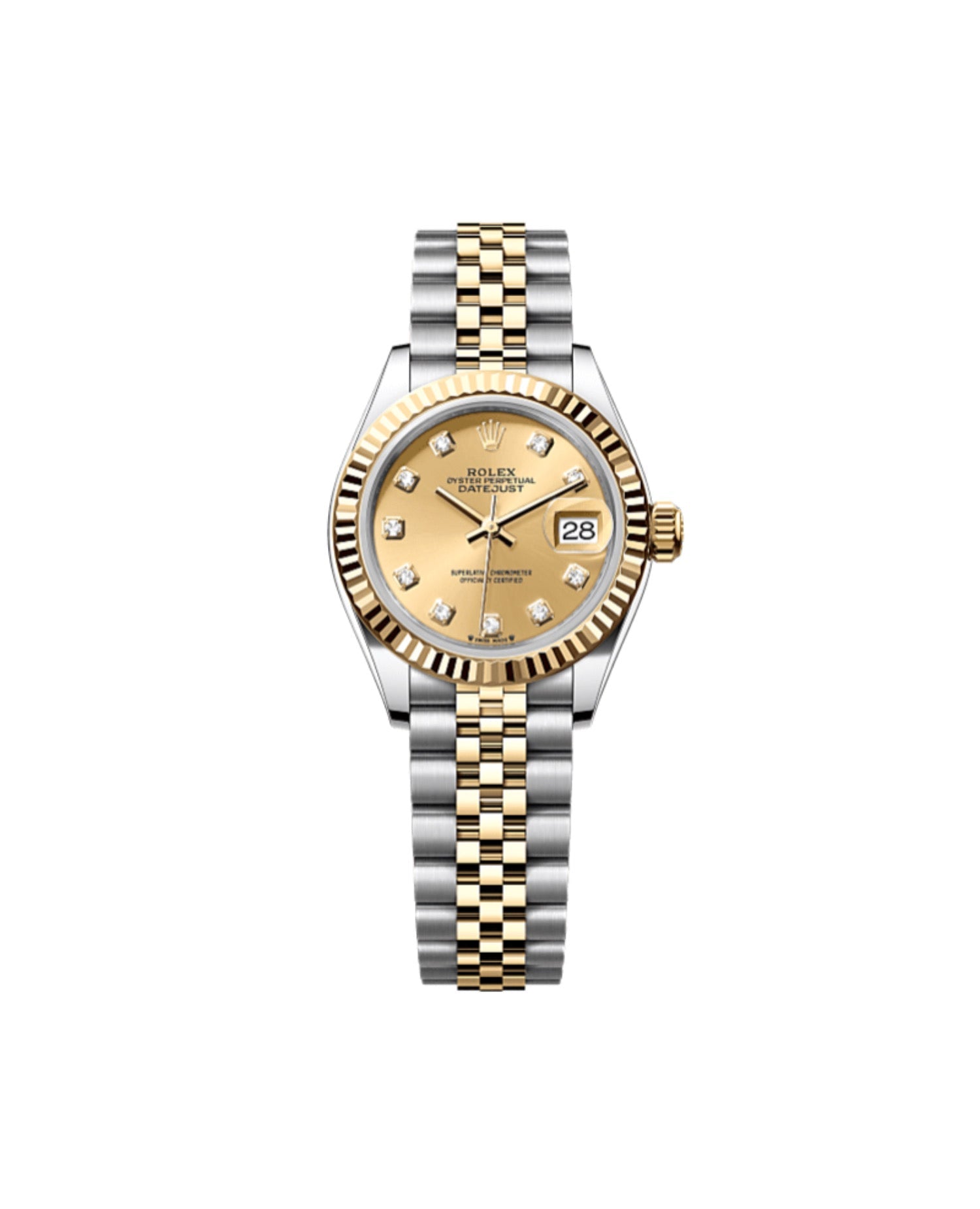 RLX Lady-Datejust Oyster, 28 mm, Oystersteel and yellow gold, Champagne