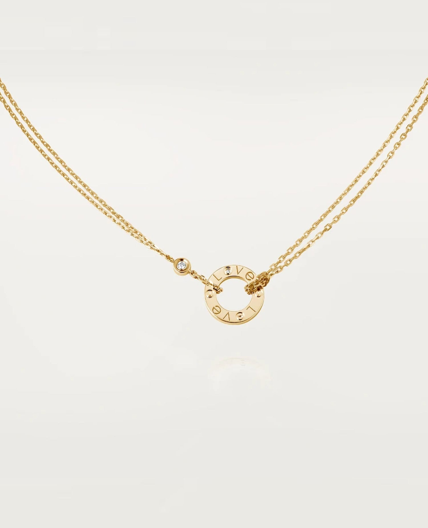 CRT Love Necklace, 2 Diamonds, Yellow Gold