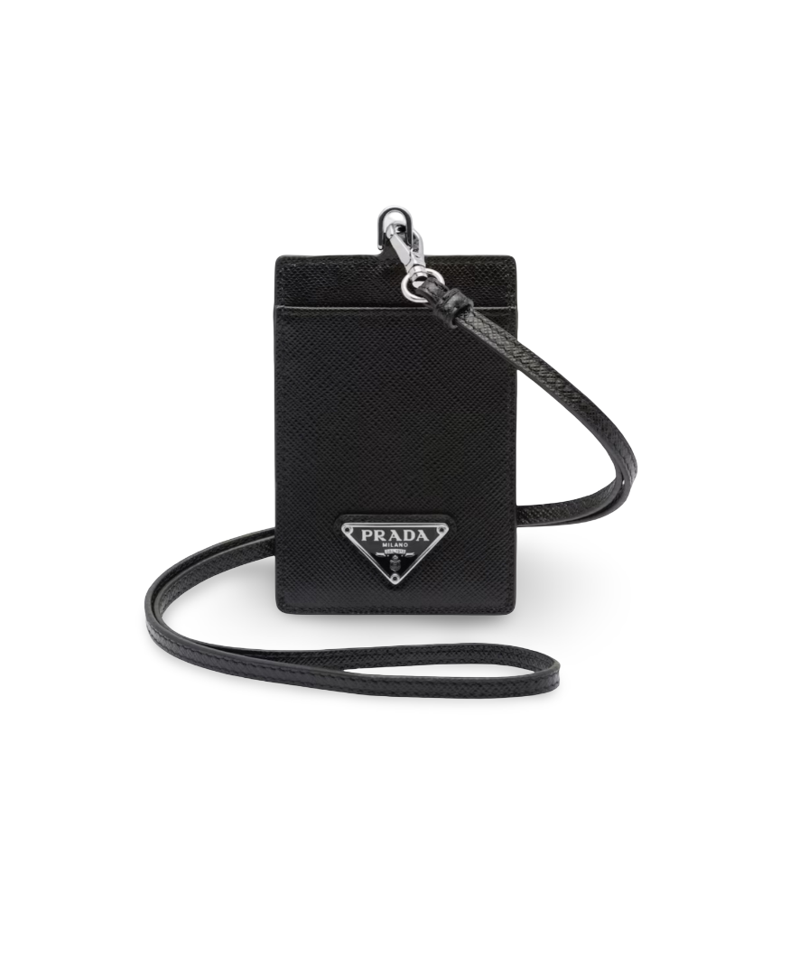PRD Saffiano Leather Badge Holder Black Silver Hardware