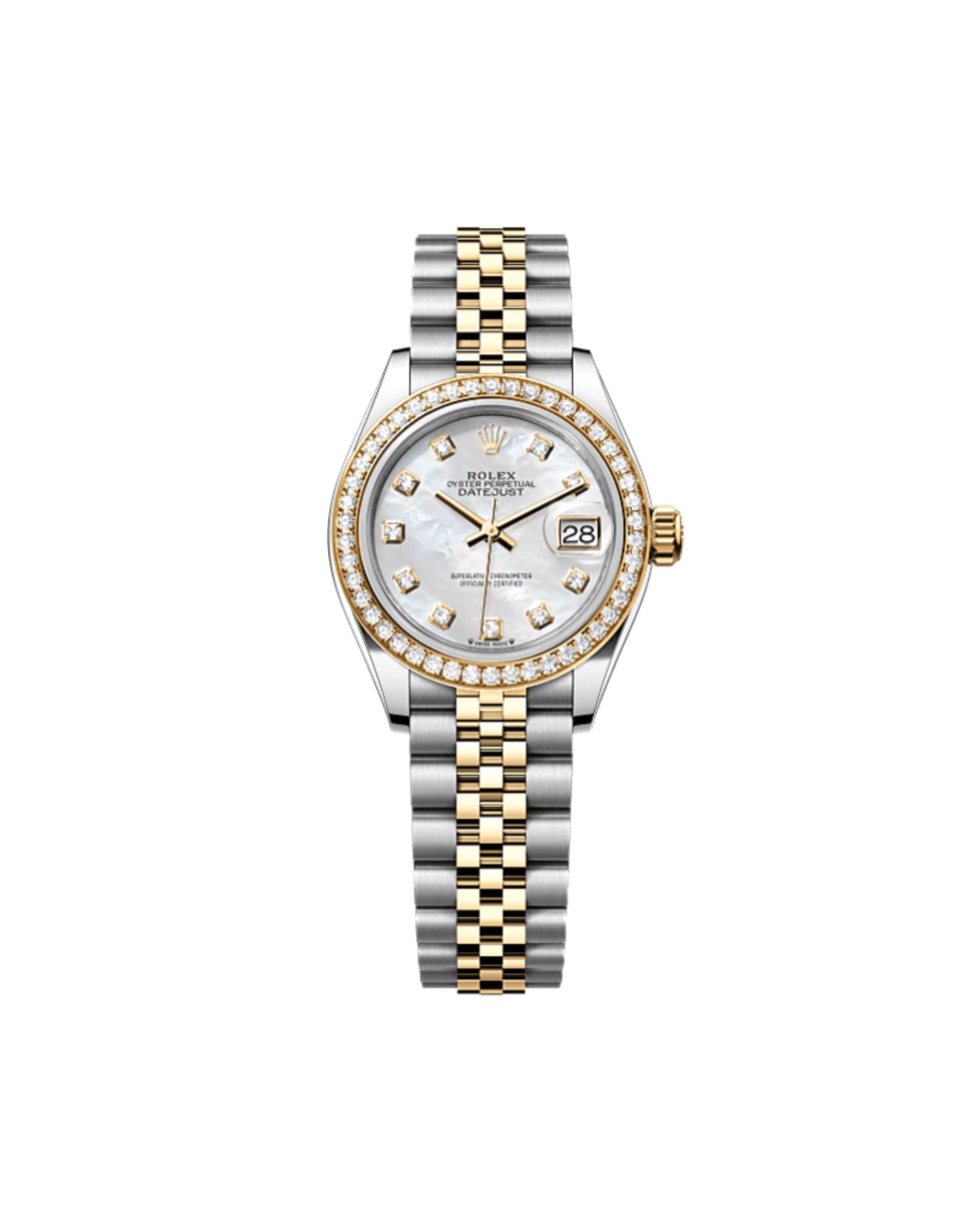RLX Lady-Datejust Oyster, 28 mm, Oystersteel, yellow gold and, Diamonds, Mother-Of-Pearl