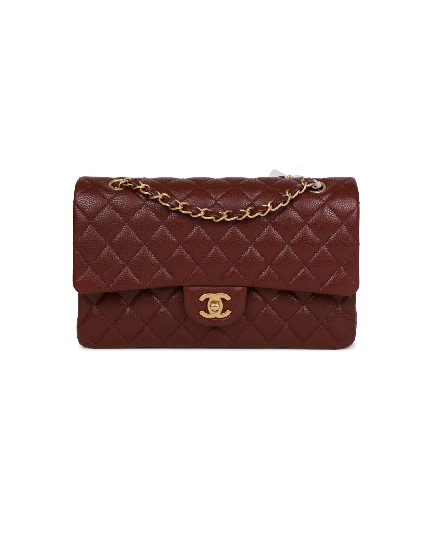 COCO Caviar Double Flap Medium Classic Gold Hardware burgandy