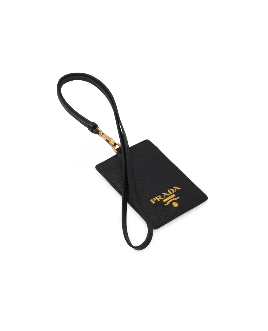 PRD Saffiano Leather Badge Holder Black Gold-toned.