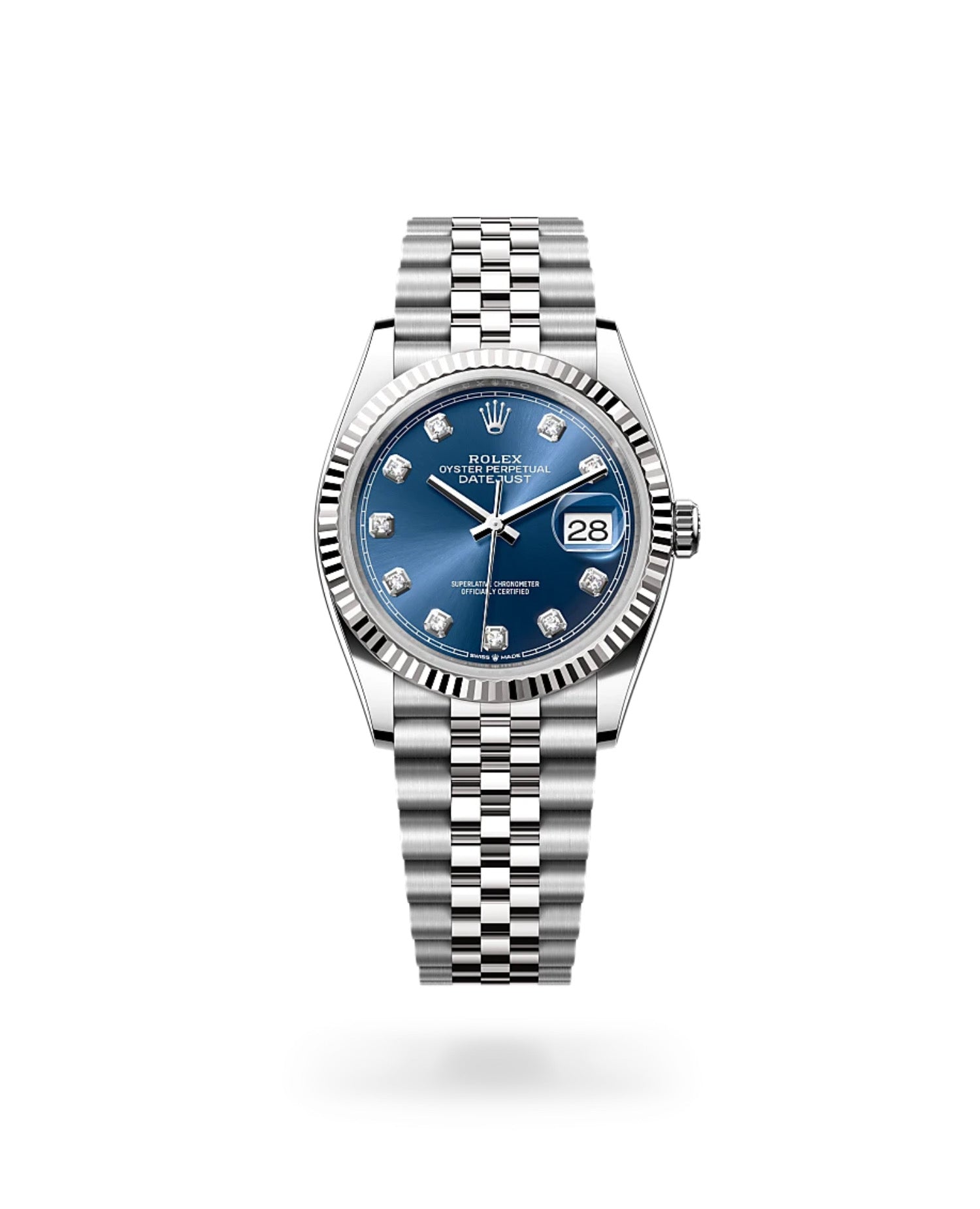 RLX Datejust 31 Oyster, 31 mm, Oystersteel, white gold and diamonds, Blue Dial