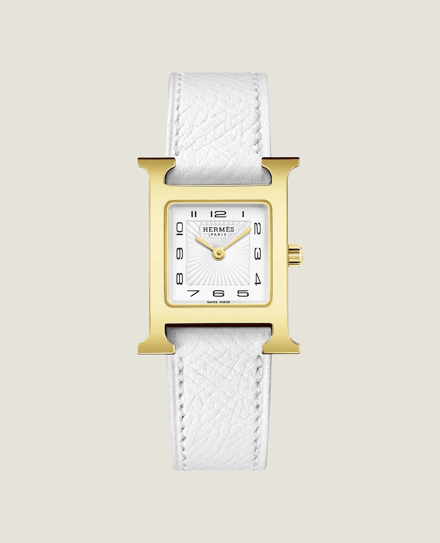 HMS Heure H watch, Small model, 25 mm Yellow gold-plated steel, White Epsom