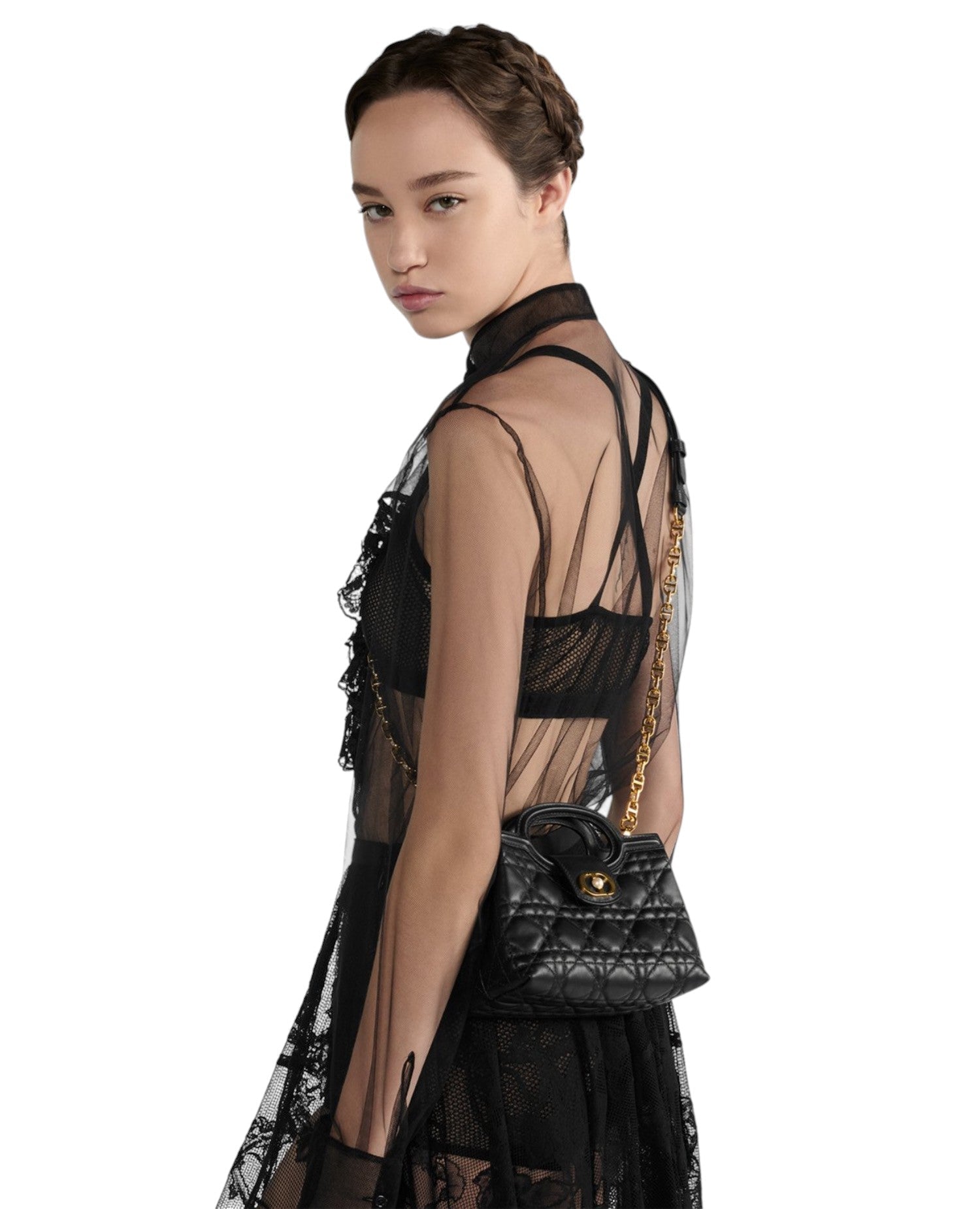 DR Jolie Top Handle Mini Bag Black Cannage Lambskin