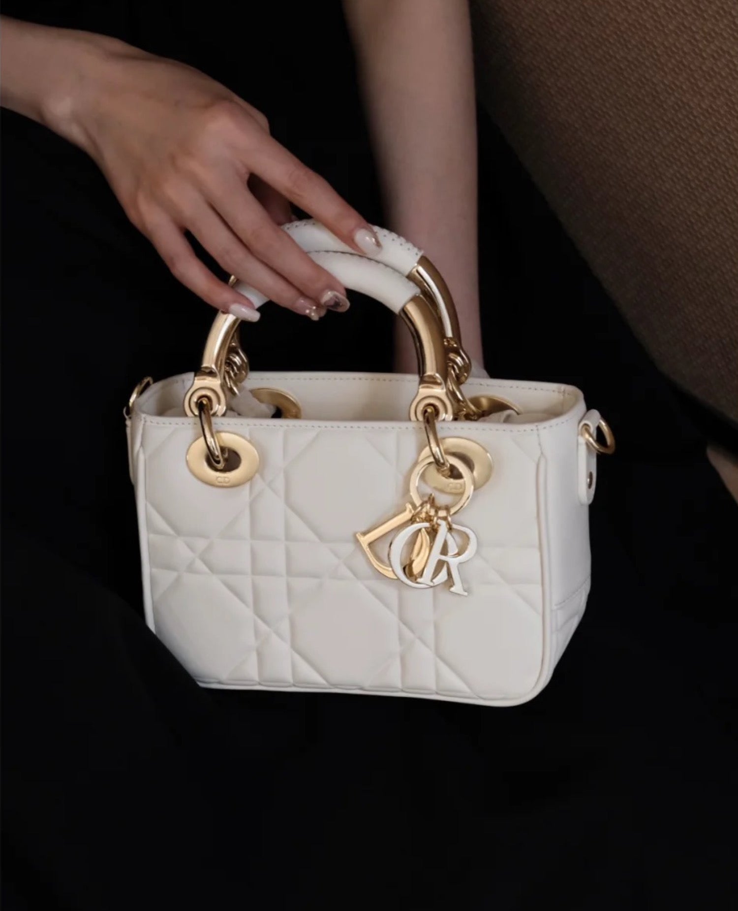 DR 95.22 latte white rattan plaid lambskin mini handbag