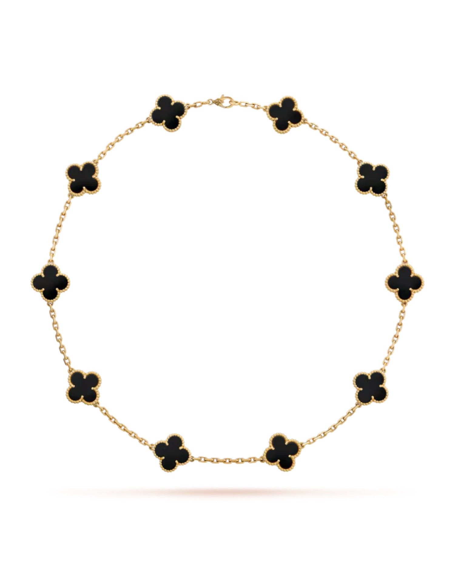 VCF Vintage Alhambra necklace, 10 motifs, yellow gold, Onyx