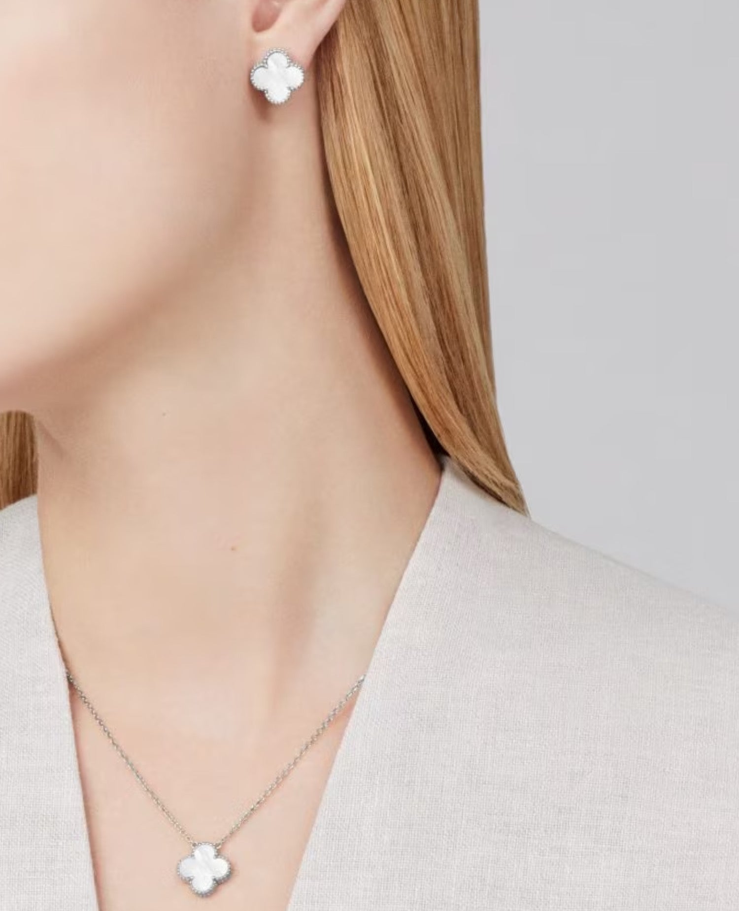 VCF Vintage Alhambra earrings, white gold, Mother-of-pearl