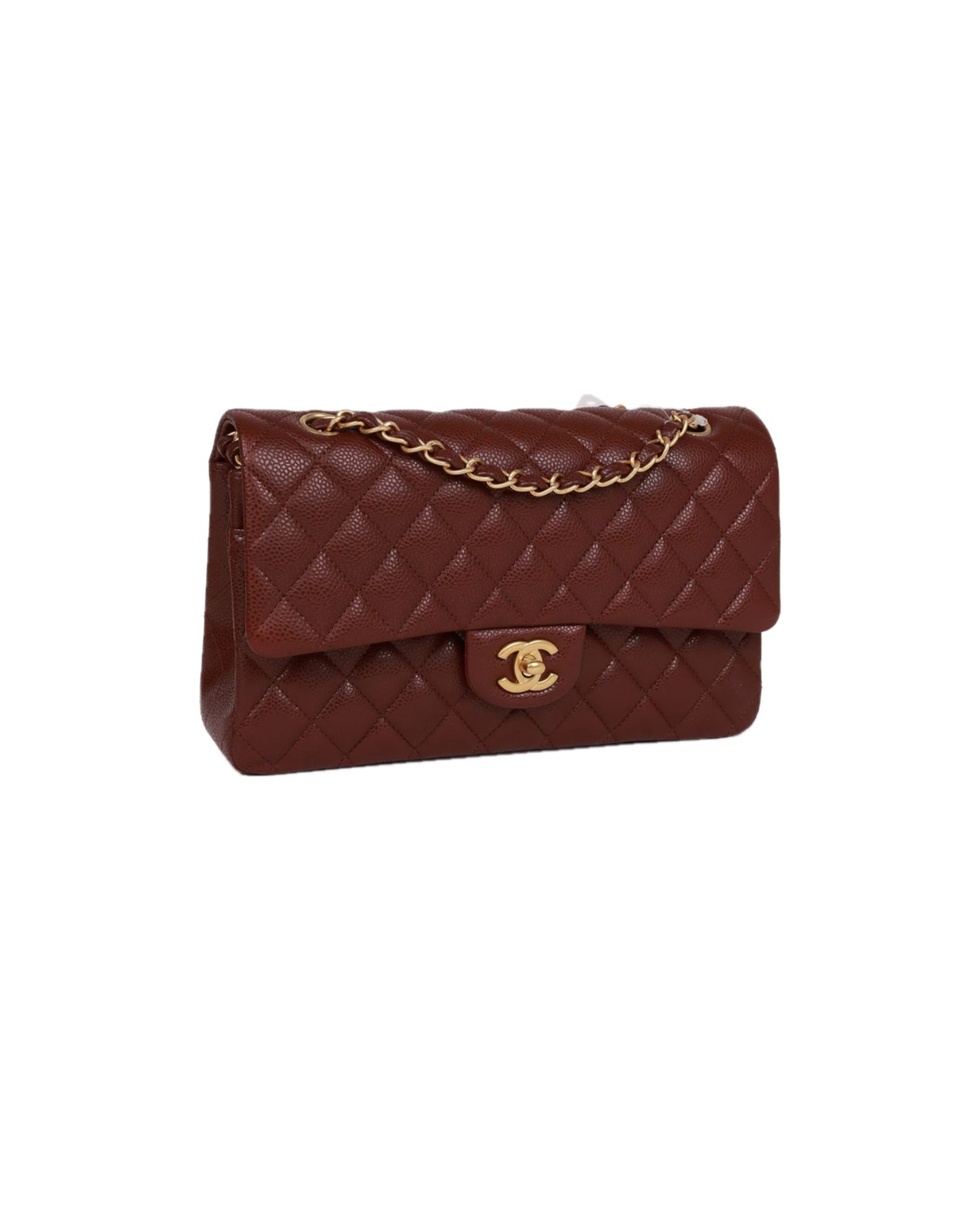 COCO Caviar Double Flap Medium Classic Gold Hardware burgandy