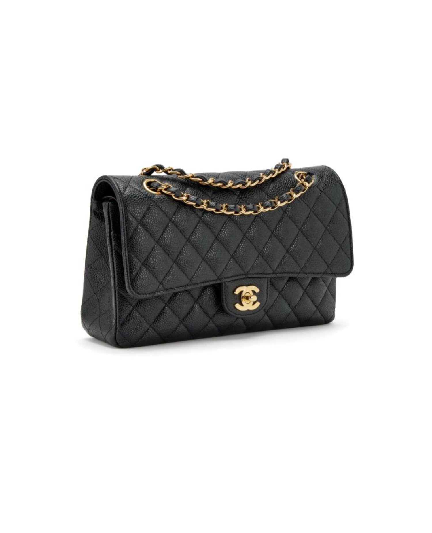 COCO Caviar Double Flap Medium Classic Gold Hardware Black