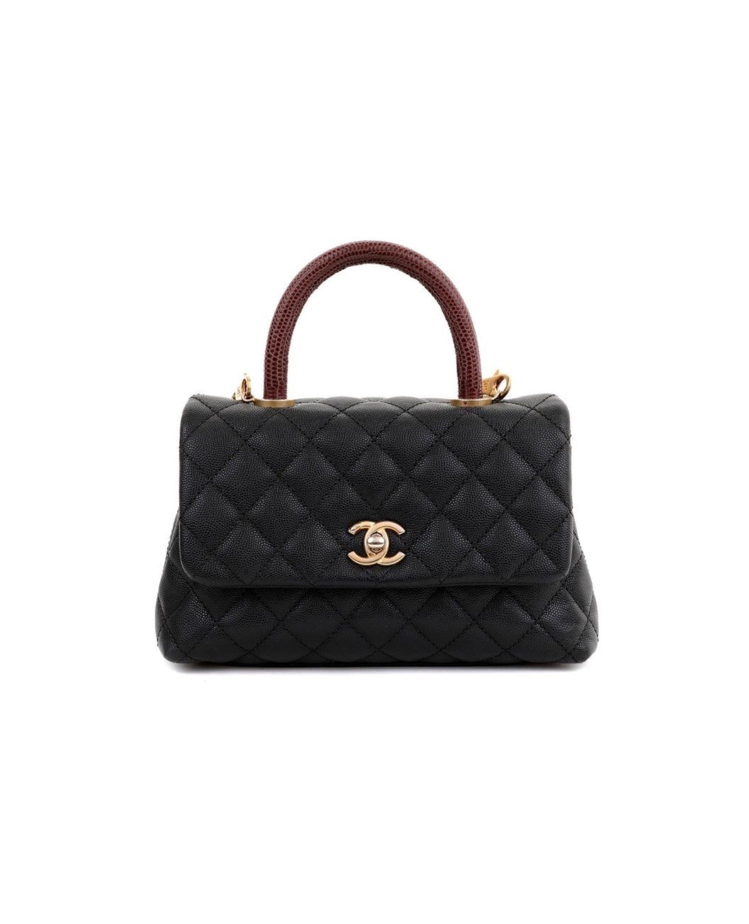 COCO Small Black Caviar Lizard Handle Bag