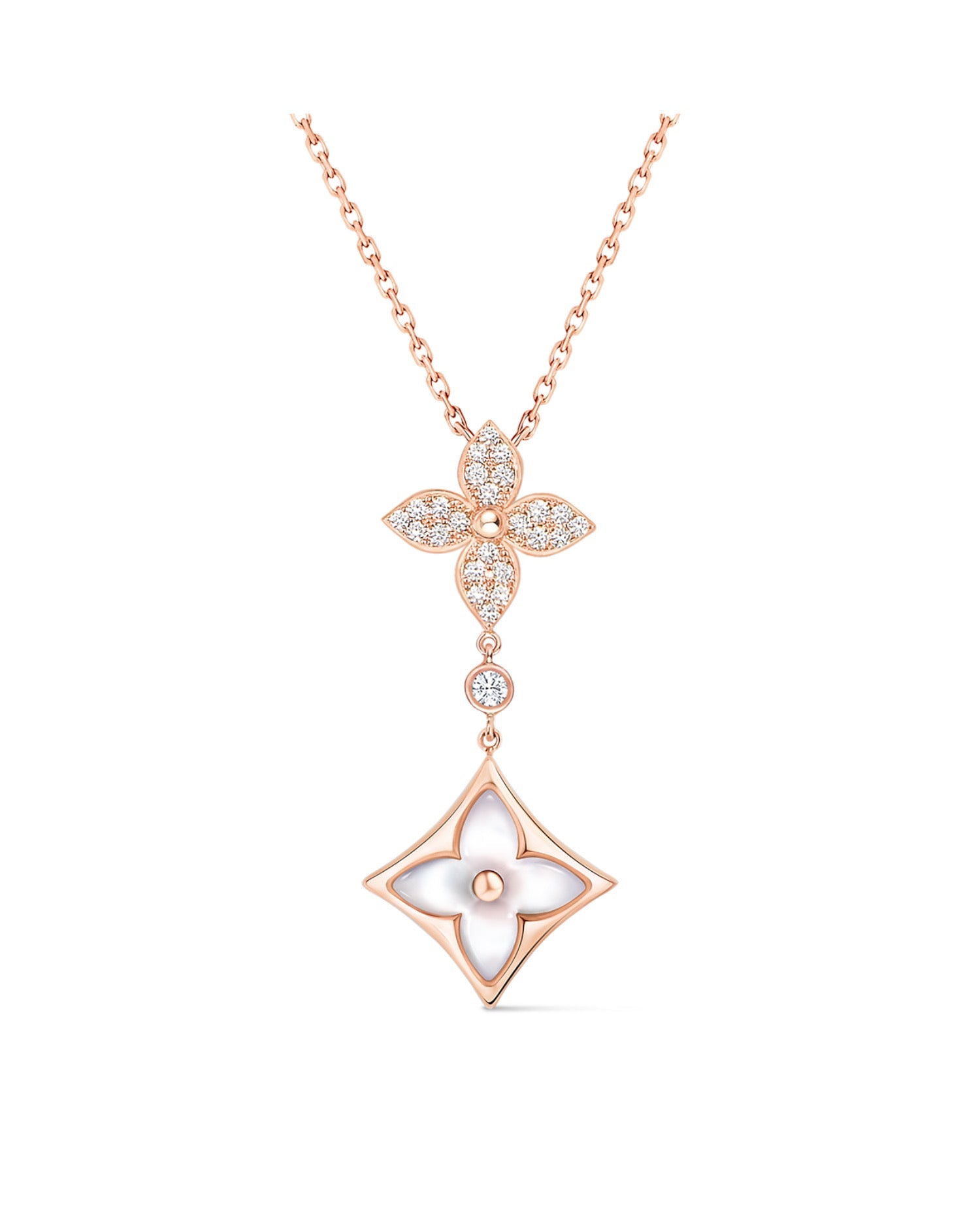 LVN Color Blossom M Star Multi-Motif Pendant, Pink Gold, White Mother-of-Pearl and Diamonds