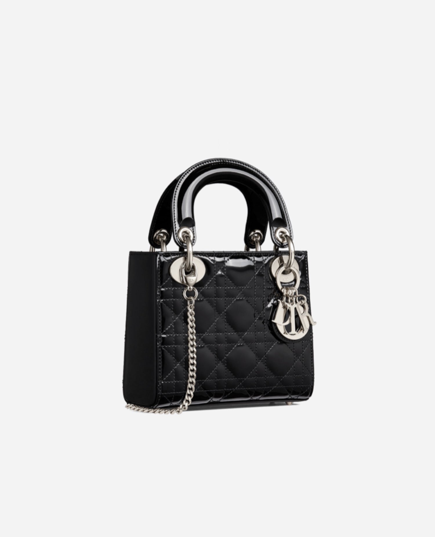 DR Mini Lady DR Bag Black Patent Silver Hardware