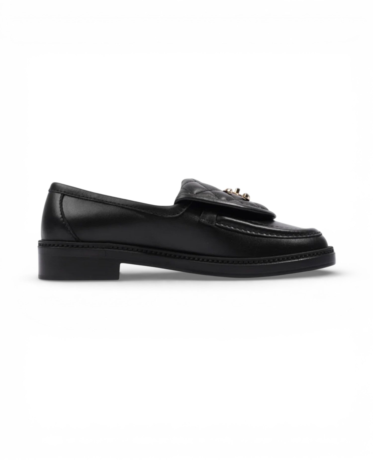 COCO Quilted CC Turnlock Black Leather Loafers