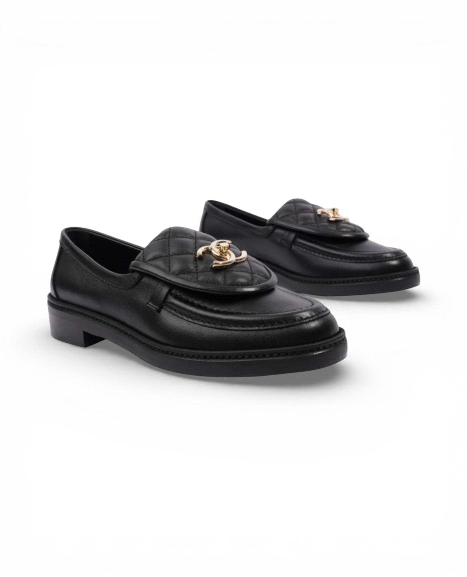 COCO Quilted CC Turnlock Black Leather Loafers