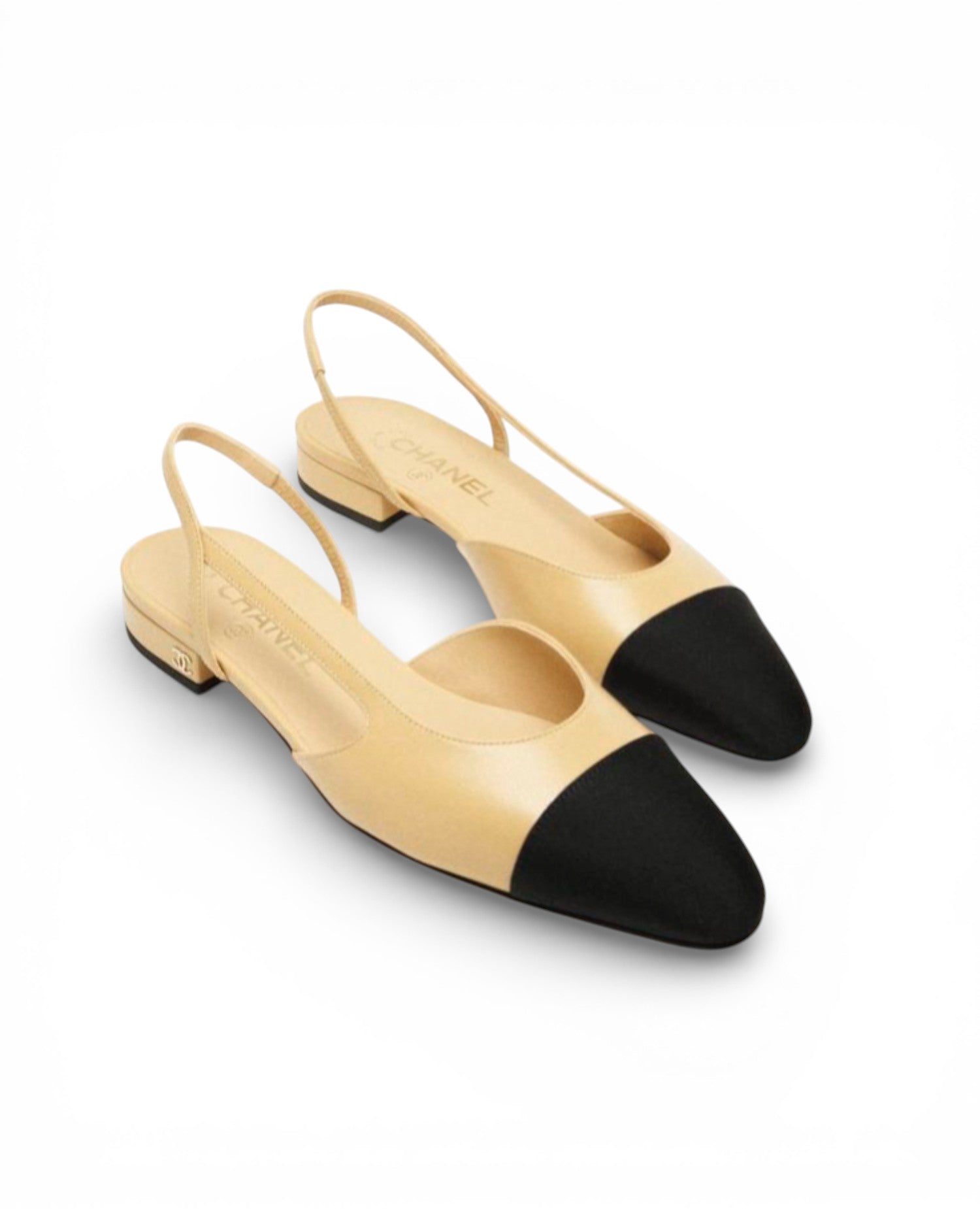 COCO Slingbacks Goatskin & Grosgrain Flat Beige & Black