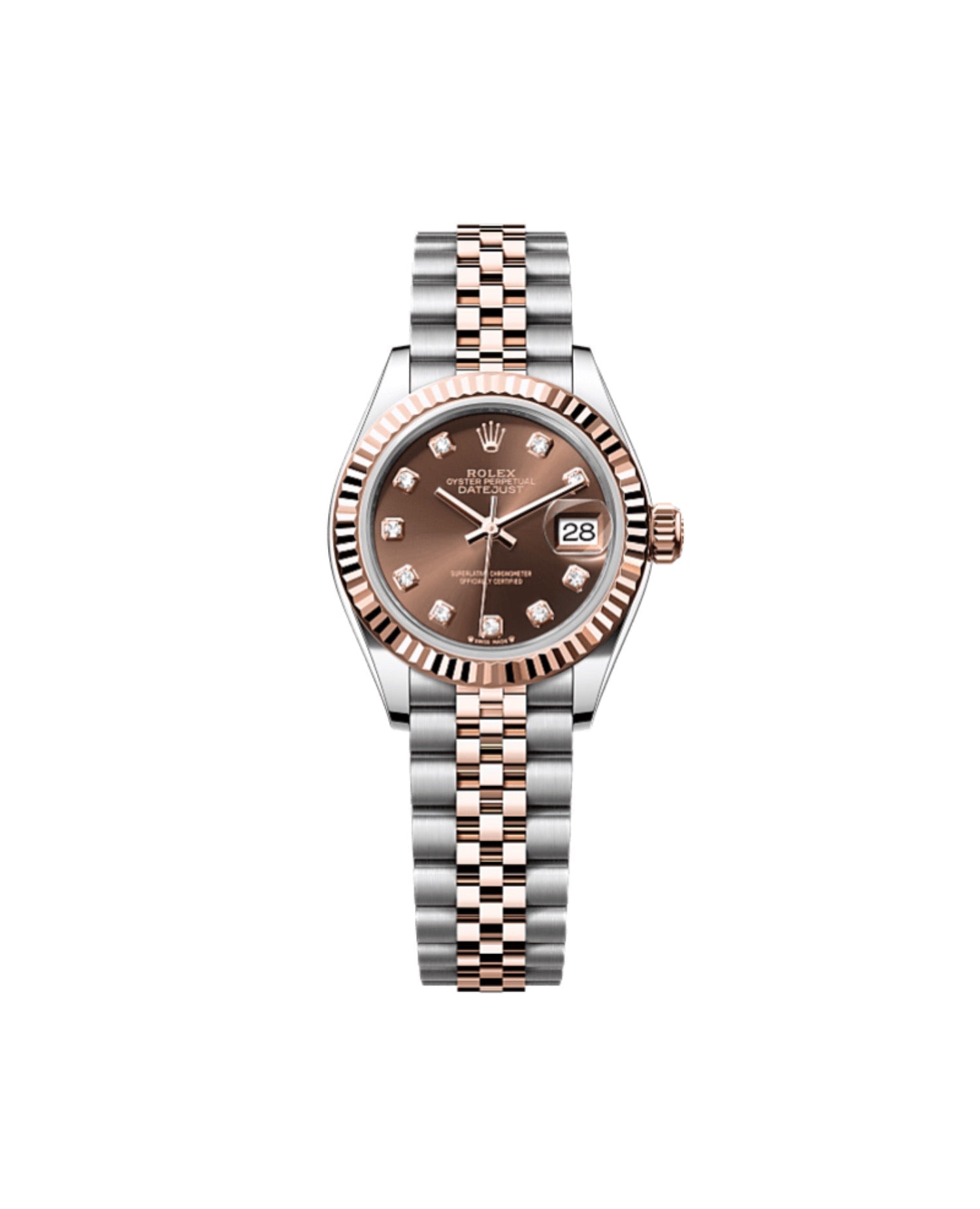 RLX Lady-Datejust Oyster, 28 mm, Oystersteel and Everose gold, Chocolate