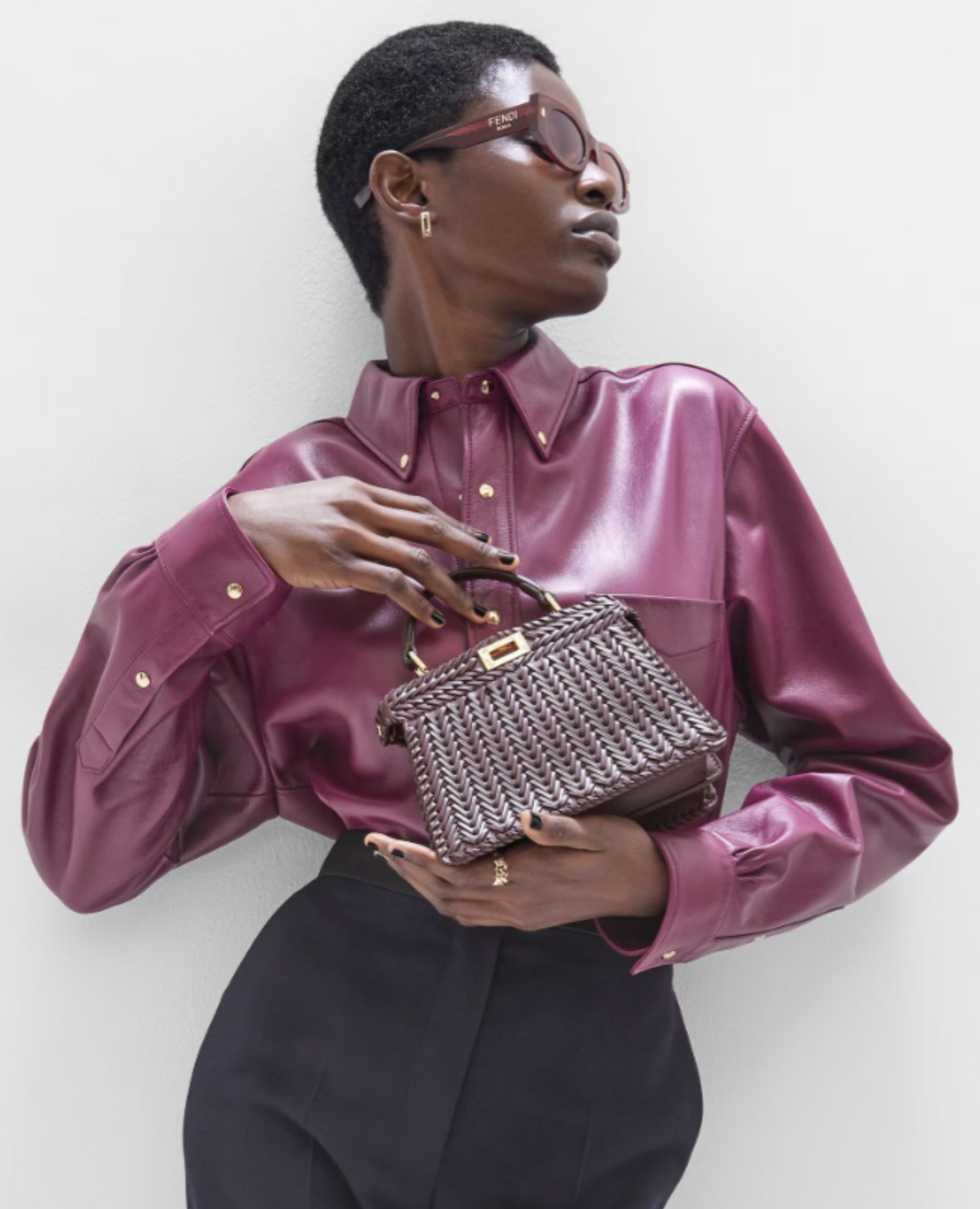 FND Peekaboo ISeeU Petite Burgundy interlace leather bag