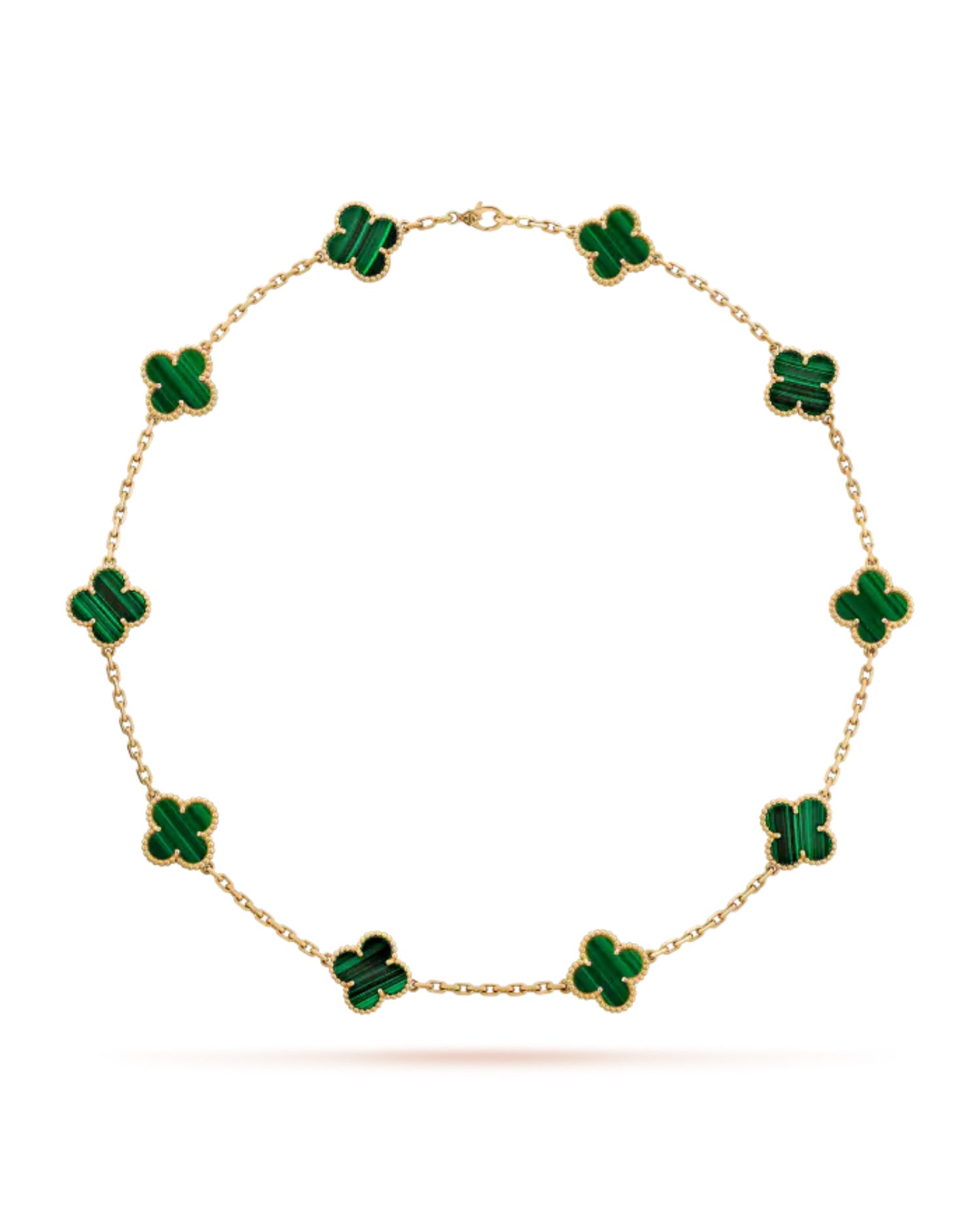 VCF Vintage Alhambra necklace, 10 motifs, yellow gold, Malachite