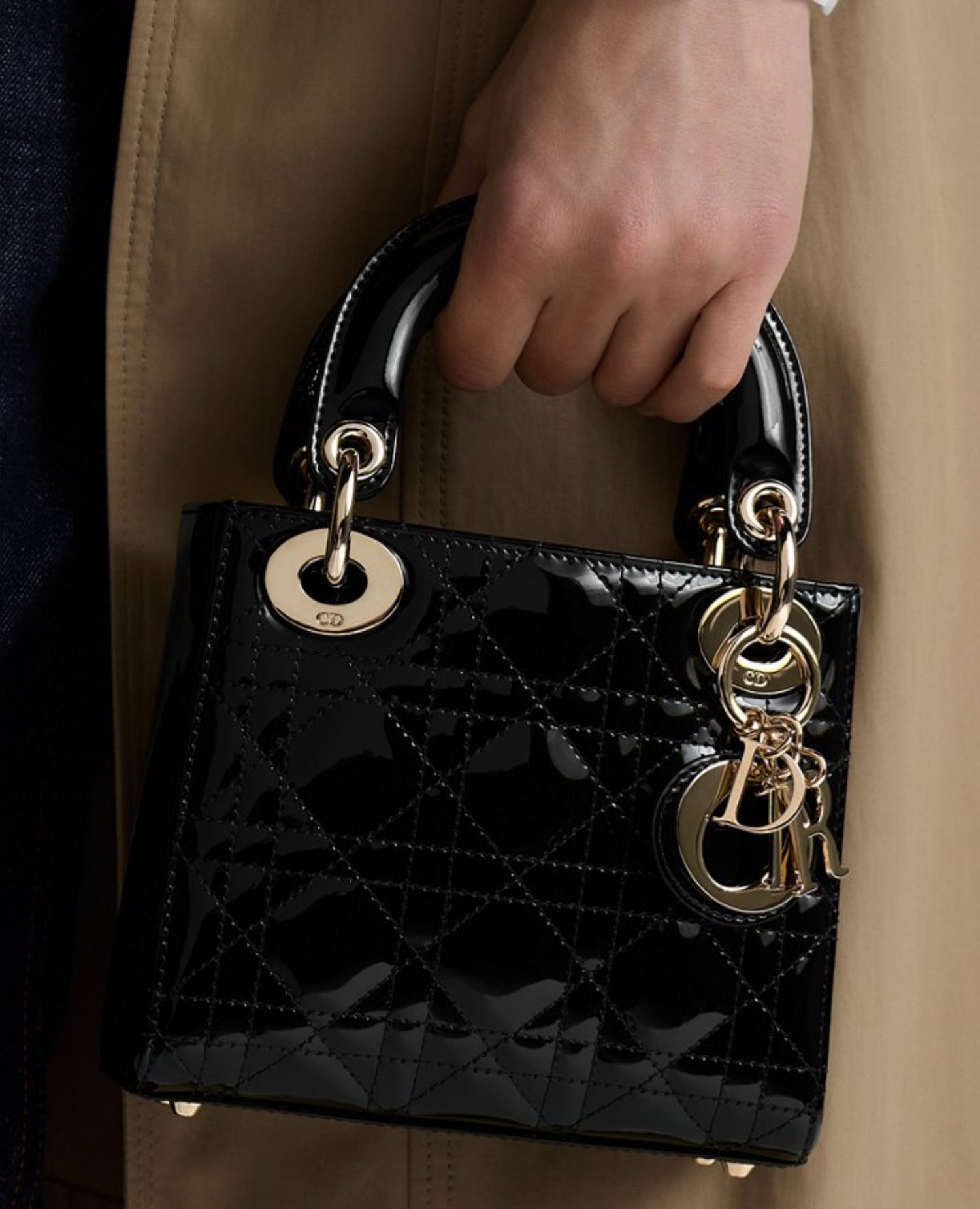 DR Mini Lady DR Bag Black Cannage patent Gold Hardware