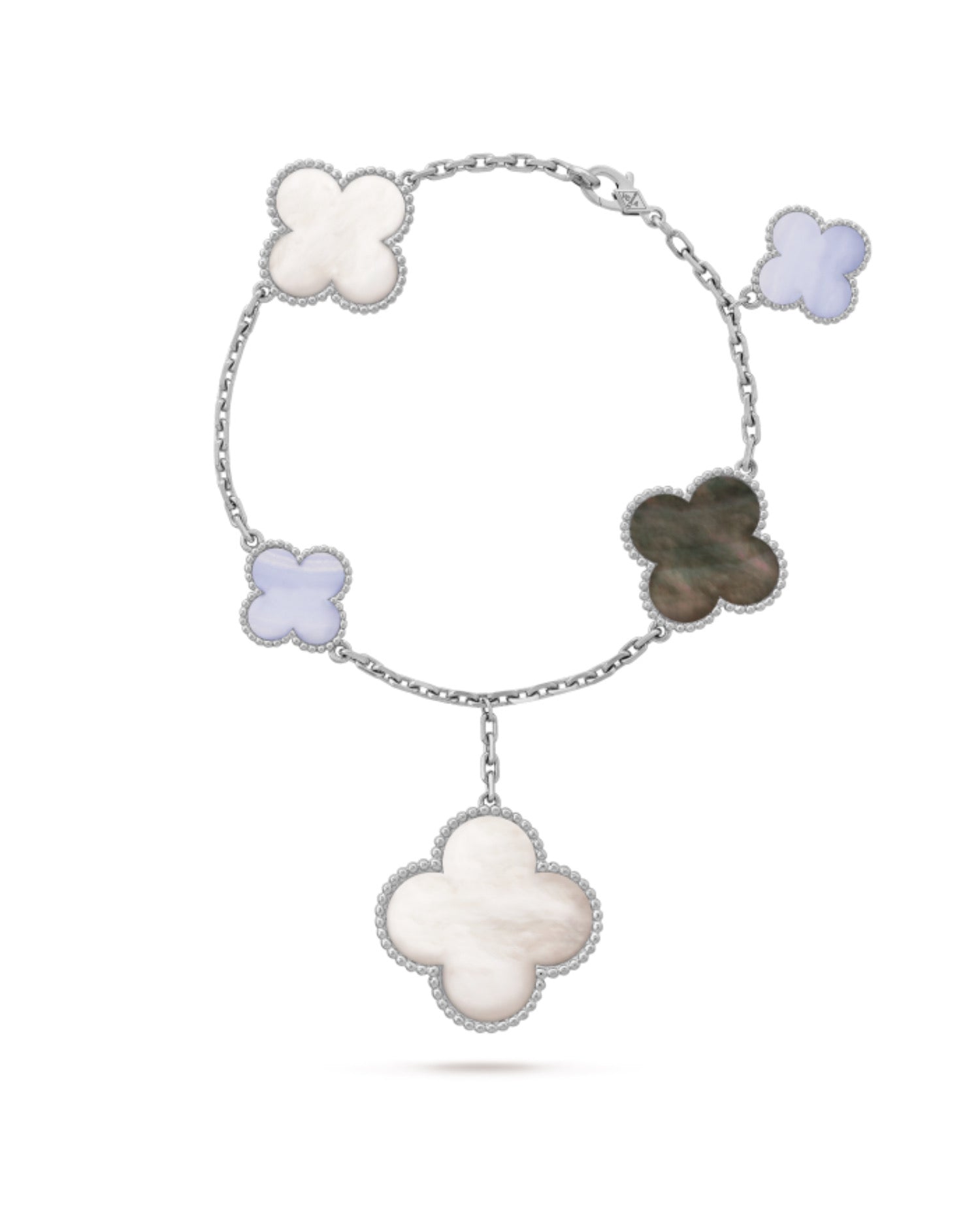VCF Magic Alhambra Bracelet, 5 motifs, White Gold, Chalcedony, Mother-of-pear