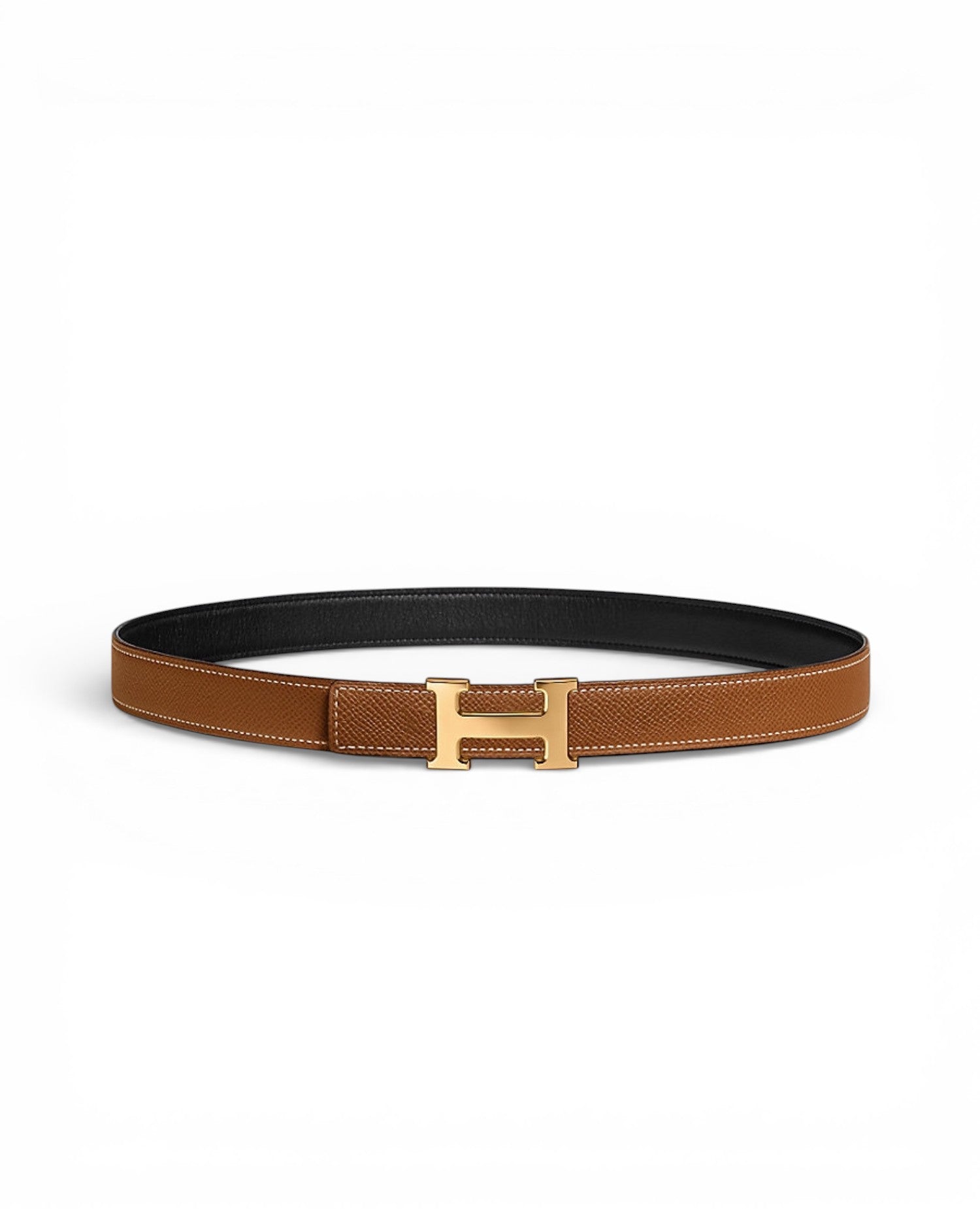 HMS Mini H belt buckle & Reversible leather strap 24 mm Gold / Noir