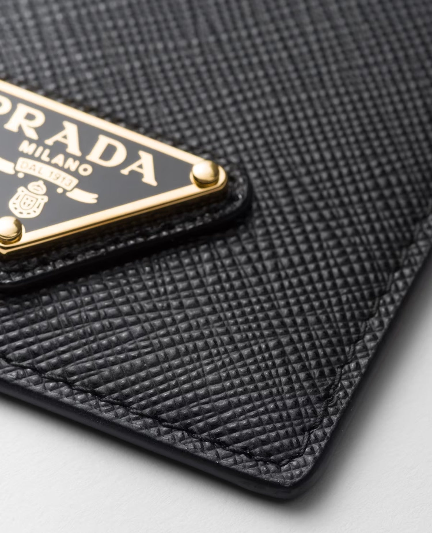 PRD Saffiano Leather Badge Holder Black Gold Hardware