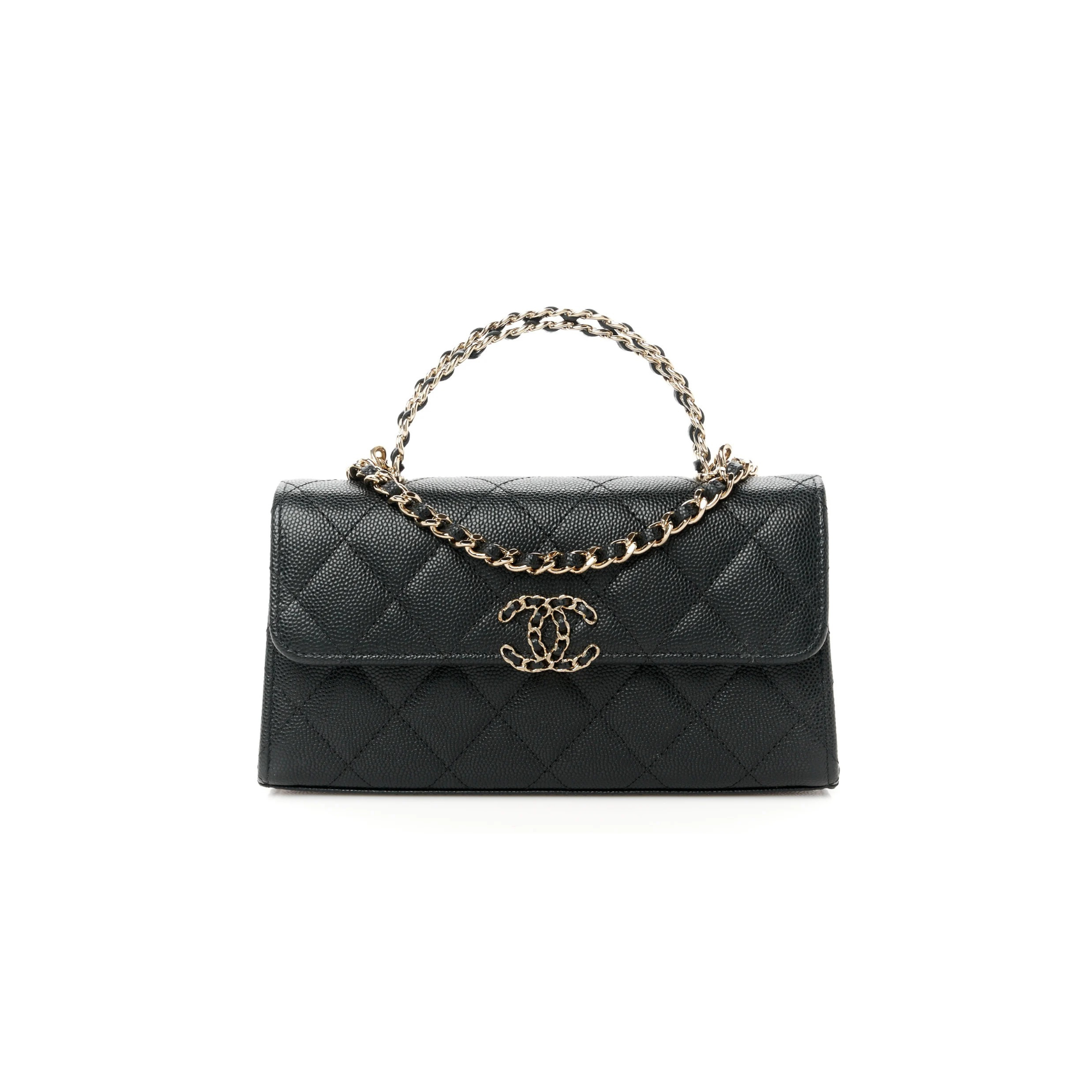COCO Top Handle Phone Holder Caviar Quilted Chain Match Black