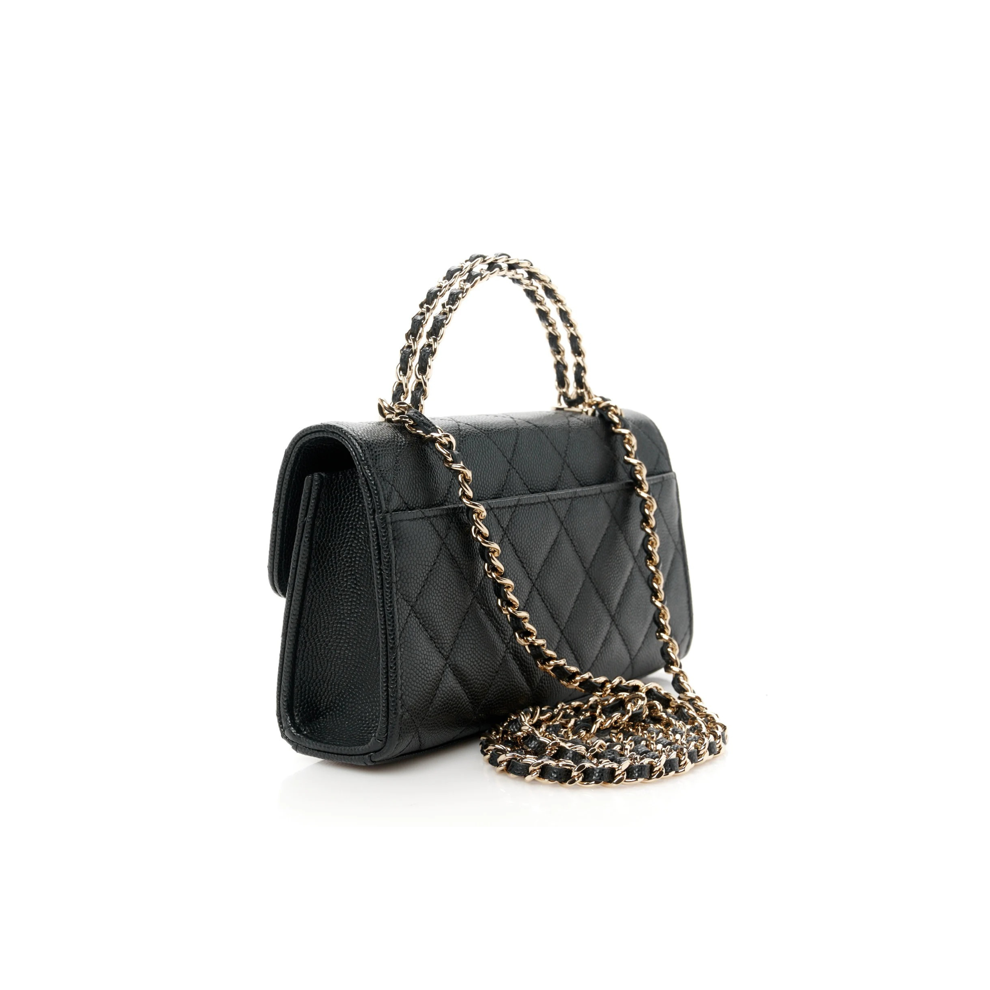 COCO Top Handle Phone Holder Caviar Quilted Chain Match Black