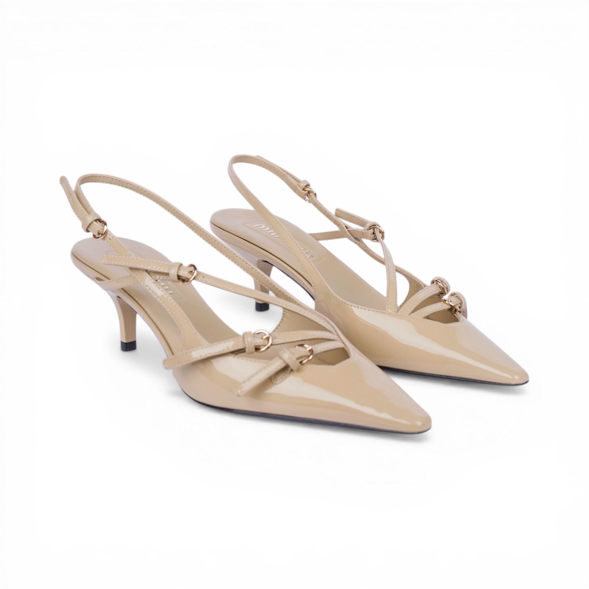 MMU Patent leather slingbacks with buckles Beige