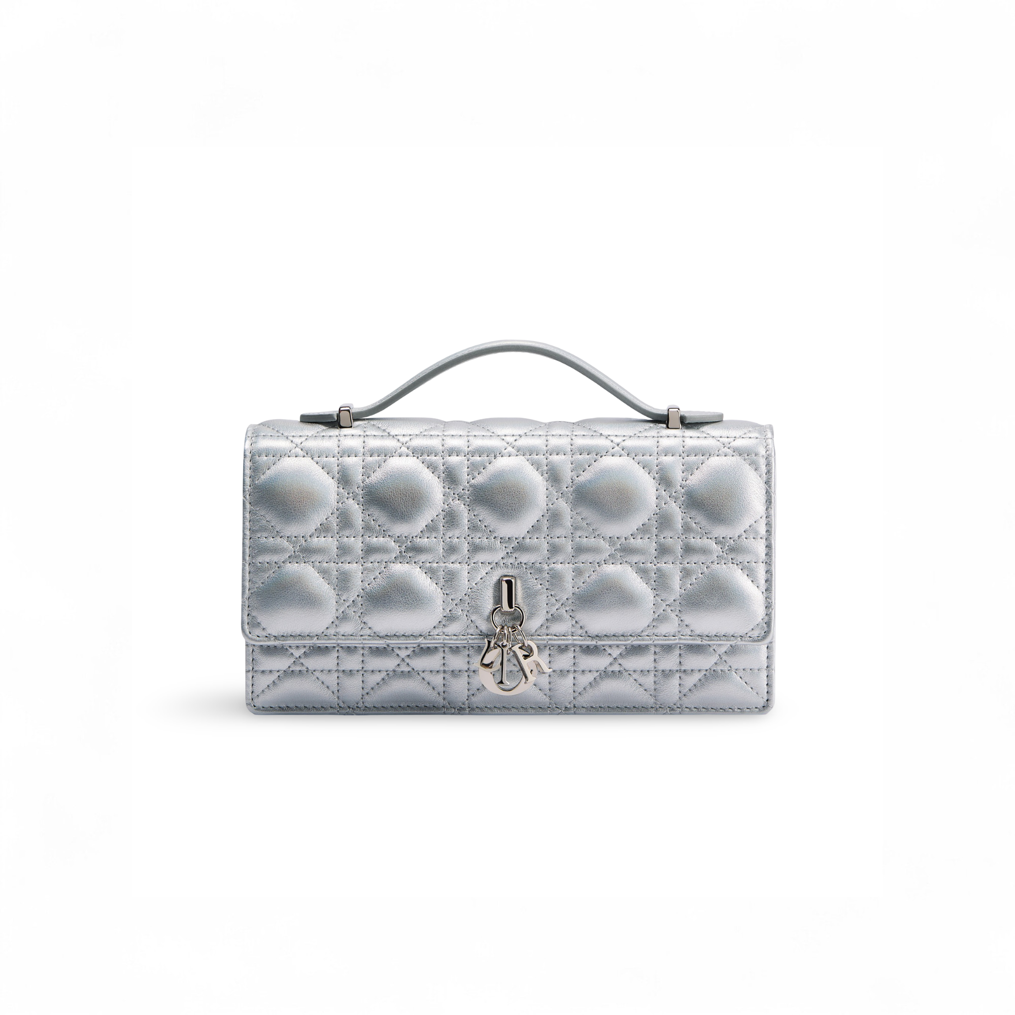 DR Mini Miss Bag Iridescent Metallic Silver-Tone Cannage Lambskin